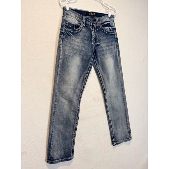 True Luck Mens Jeans 32x30 Blue Straight Leg Faded Denim Stretch Western Cowboy - Picture 4 of 9
